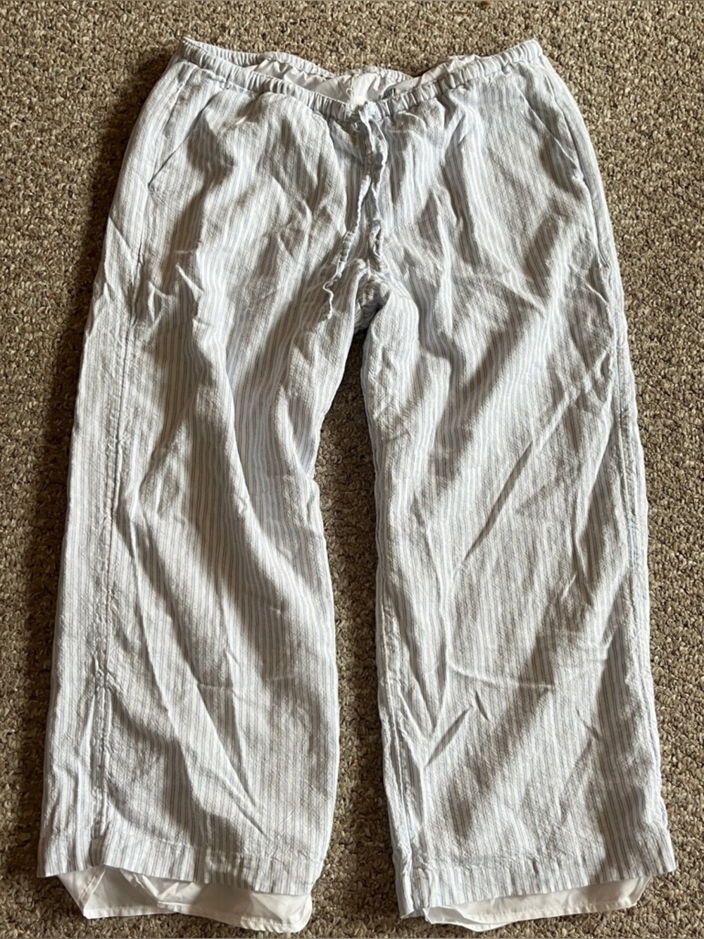 Hollister Linen-Blend Baggy Pull-On Pants lined white blue stripe women’s large